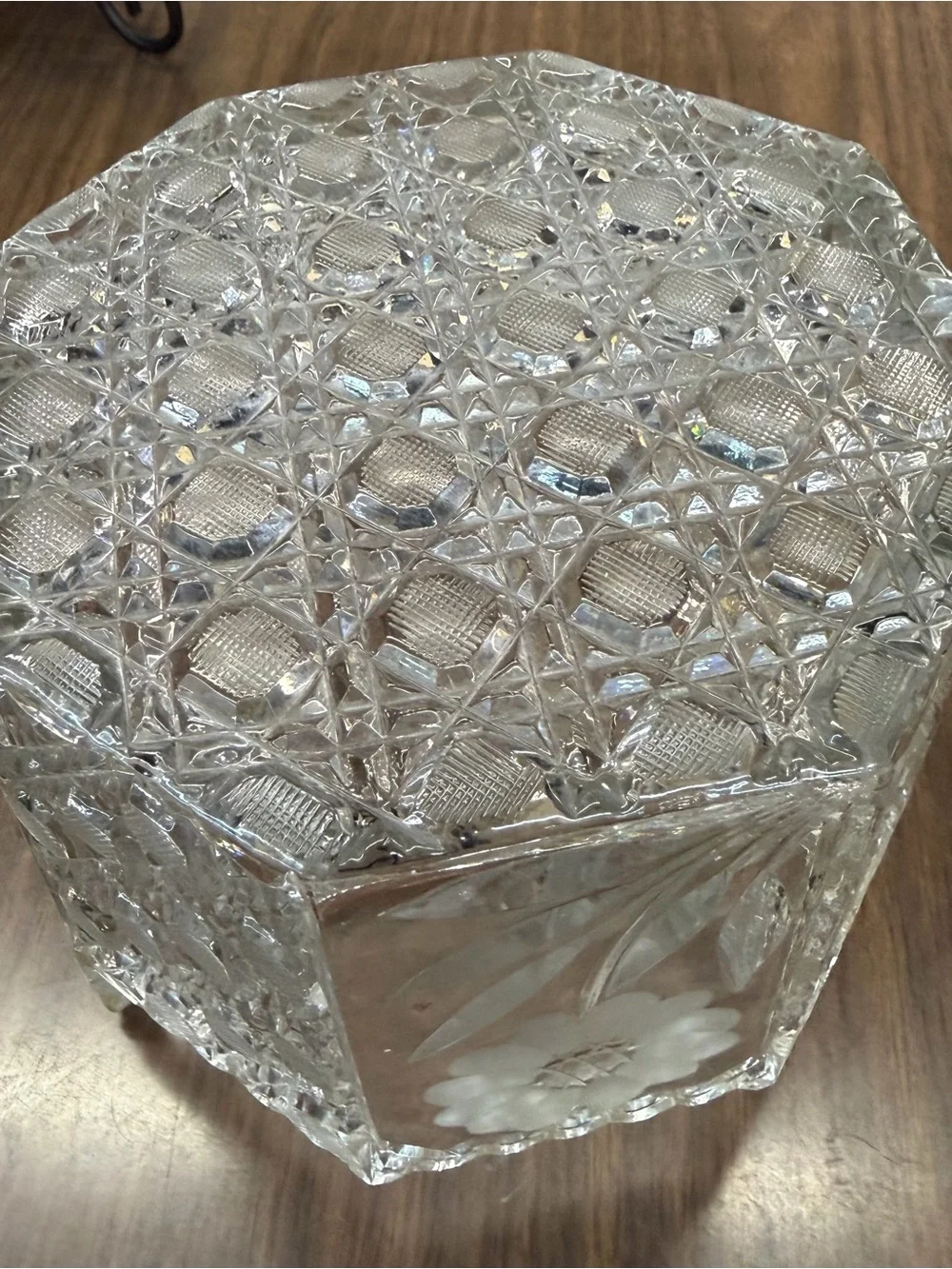 Crystal Vase/ Ice Bucket Heavy Bowl w/Faceted Octogan sides, Matte Decorations